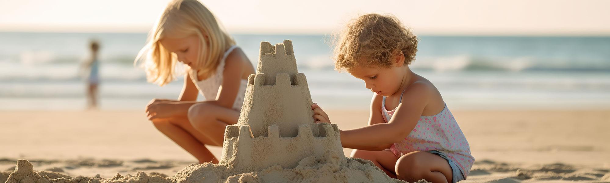 kids building sandcastle hervey bay beach sage estate